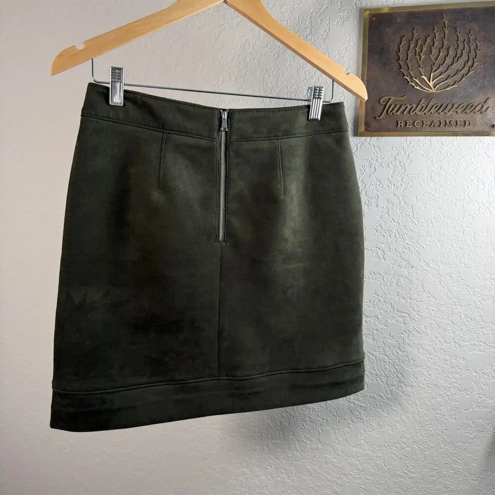 Women's Ann Taylor Loft Olive Green Faux‎ Suede A-Line Mini Skirt Size 4 Petite